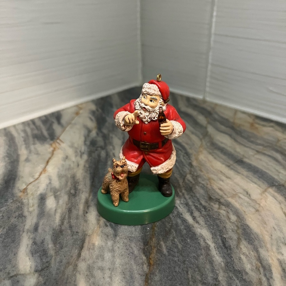 Coca Cola Christmas Shhh Ornament Santa w/ Coke Bottle And Dog